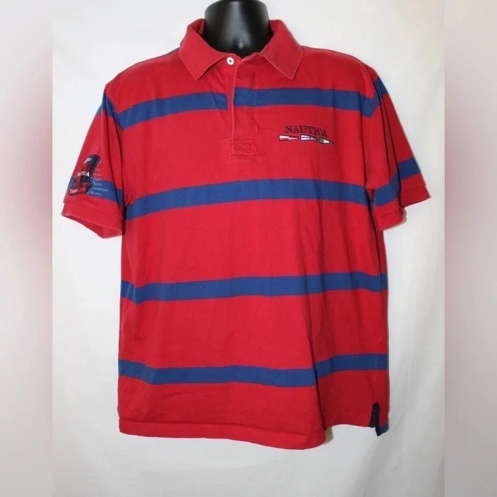 Men’s Nautica Maritime Heritage Striped Nautical Cotton Polo Shirt Size Large